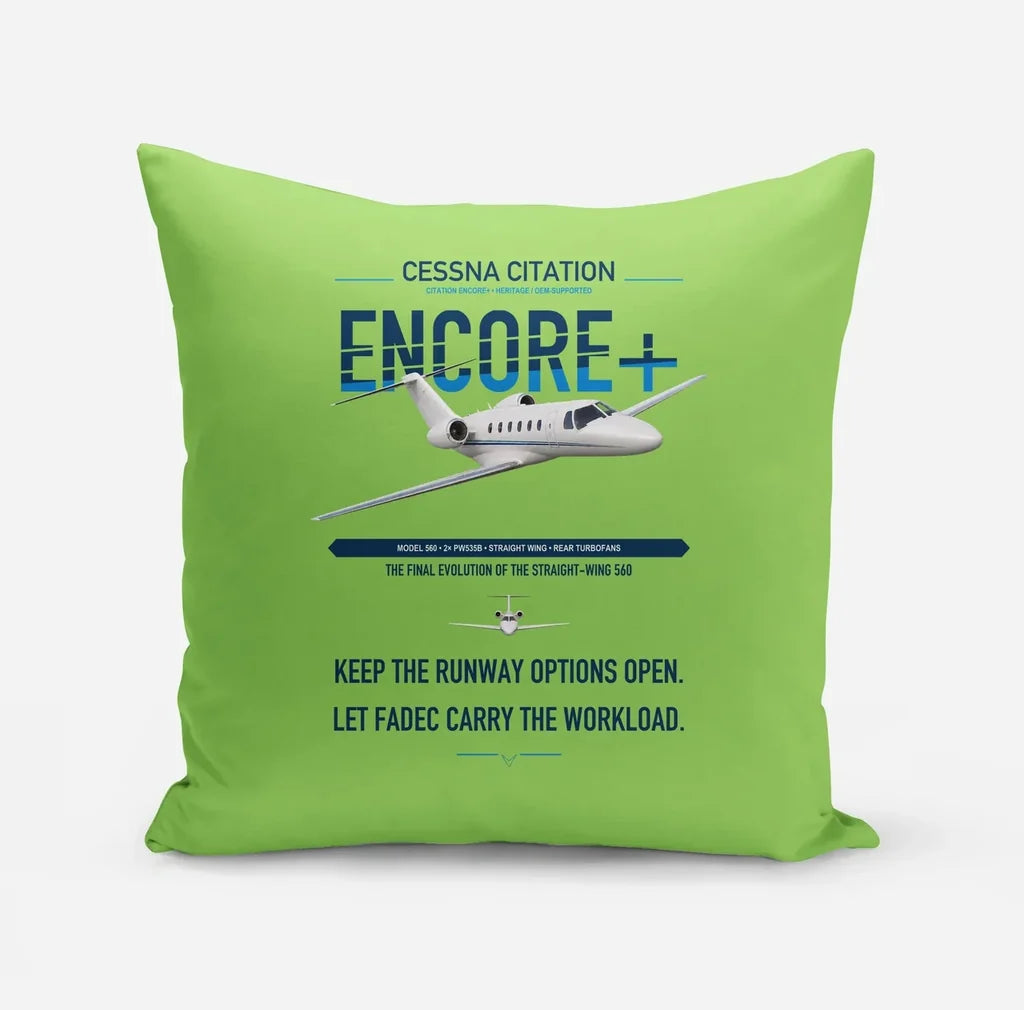 Cessna Citation Encore+ design on light green pillow