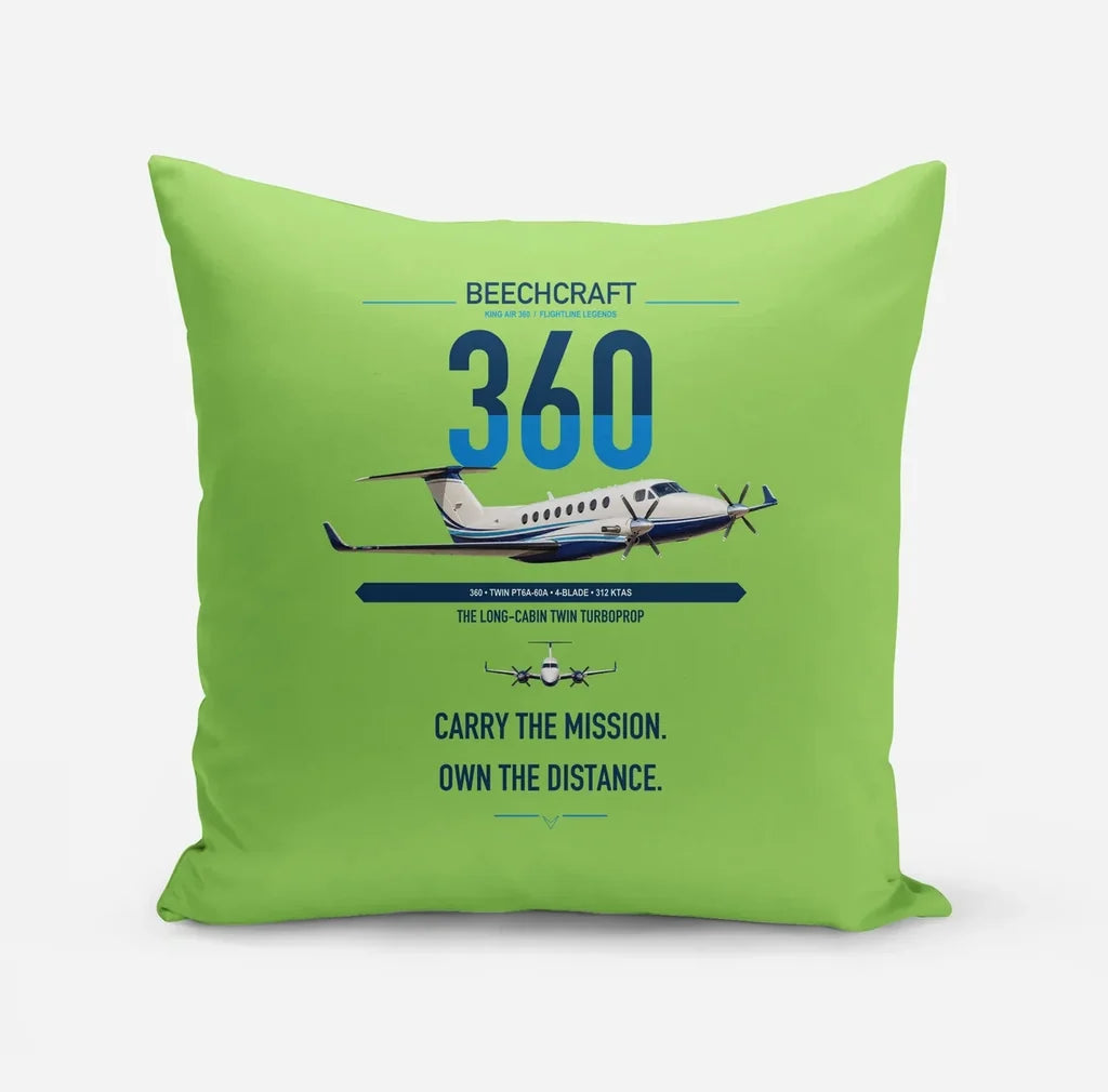 Beechcraft King Air 360 design on light green pillow