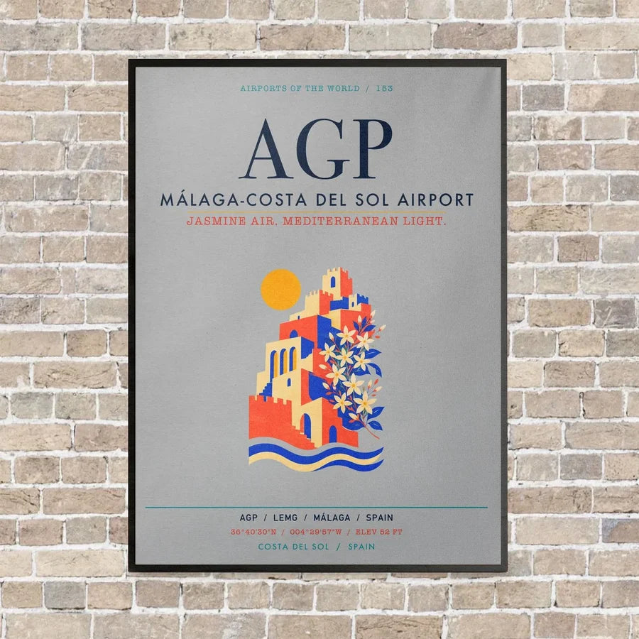 Malaga-Costa del Sol Airport AGP vertical canvas print - framed - light gray background