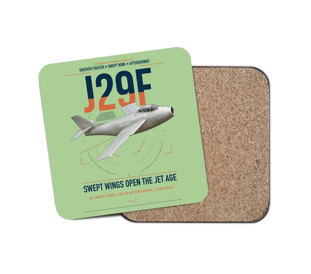 Saab J 29F Tunnan design on light green 1 piece coaster