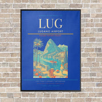 Thumbnail for Lugano Airport LUG vertical canvas print - framed - blue background