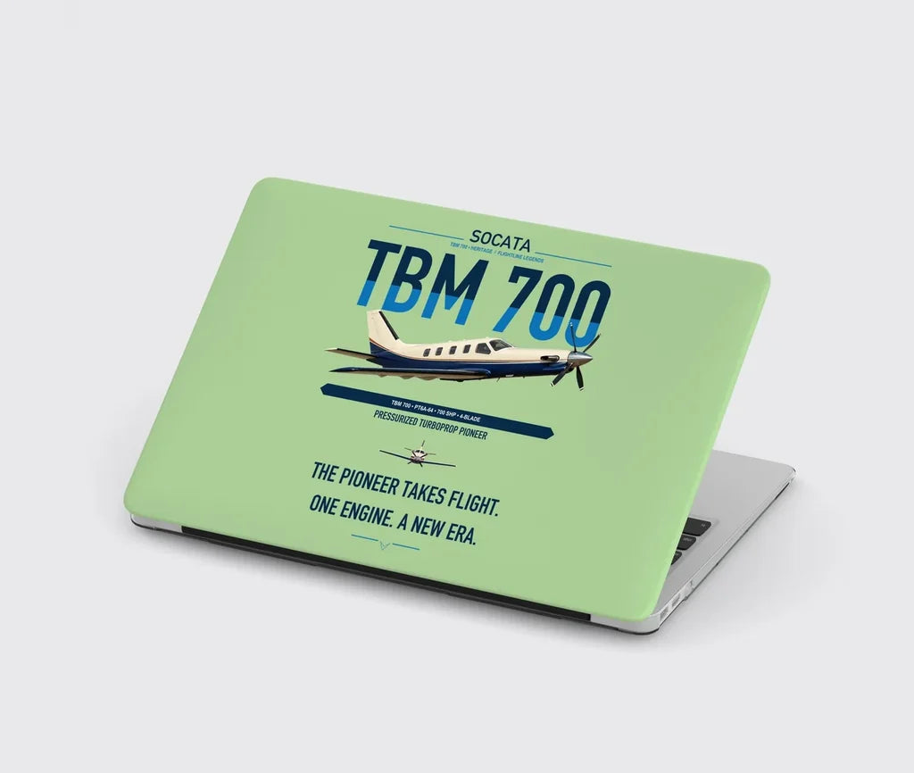 Socata TBM 700 design on light green MacBook case