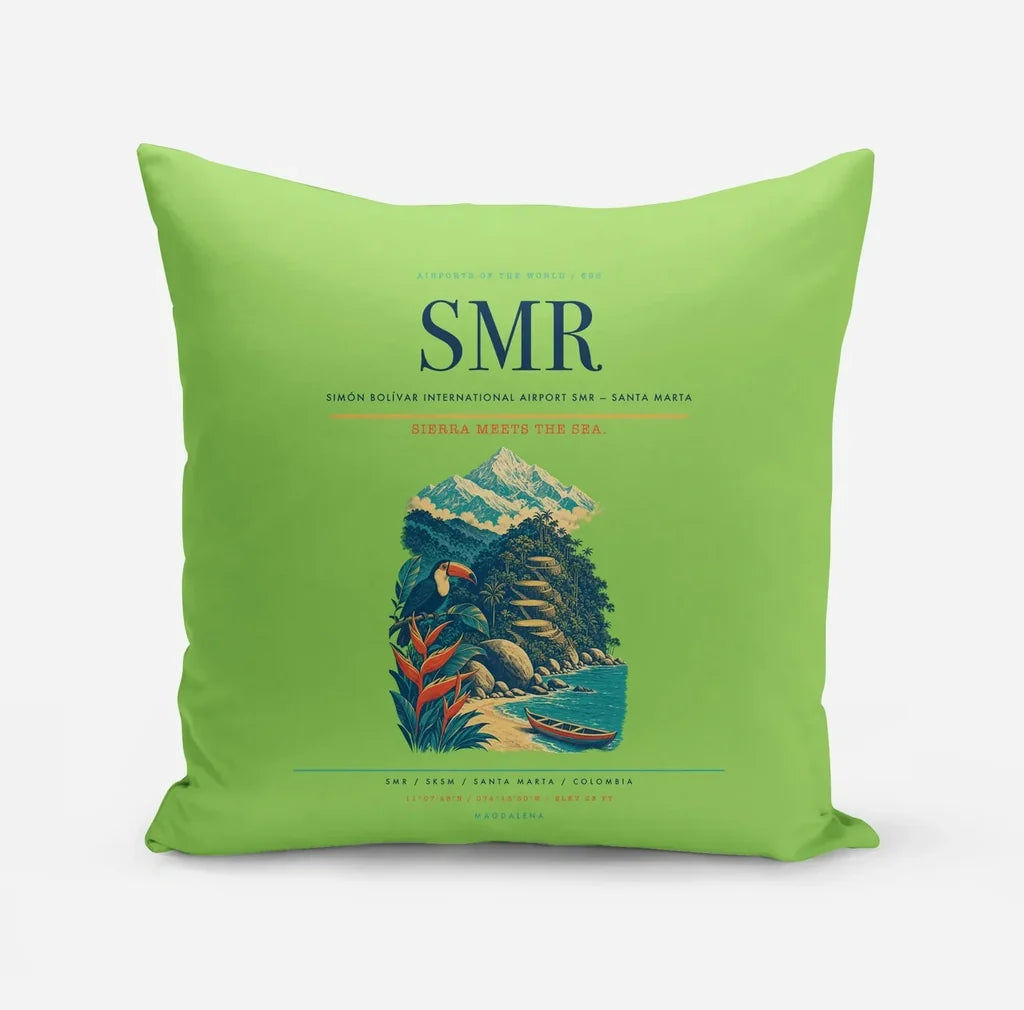 Simón Bolívar International Airport (SMR) design on light green pillow