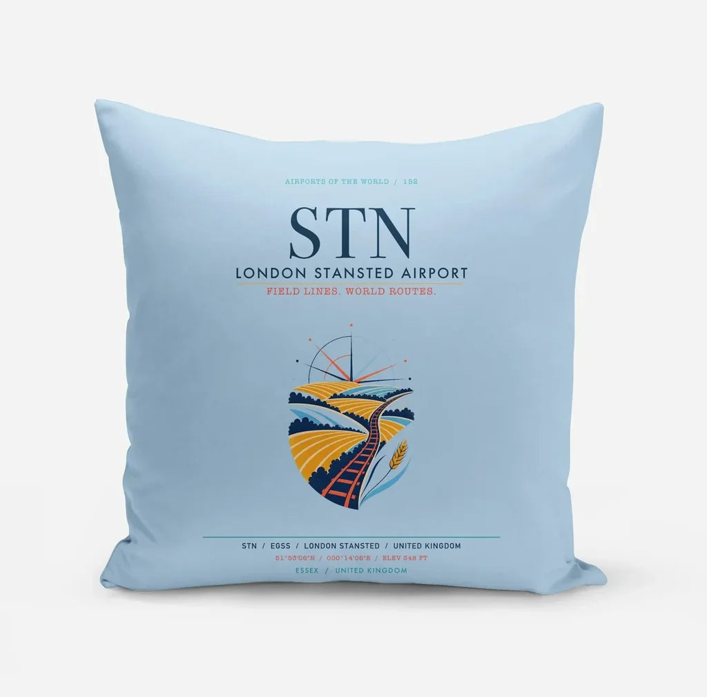 London Stansted Airport (STN) design on light blue pillow
