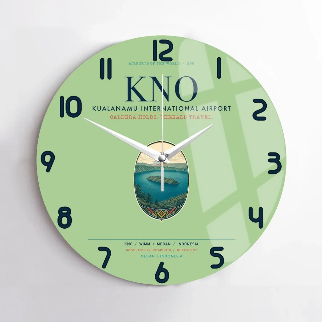 Kualanamu International Airport Medan (KNO) design on light green no frame wall clock