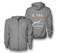 Thumbnail for E-11A BACN design on gray premium zipped hoodie, double-side print