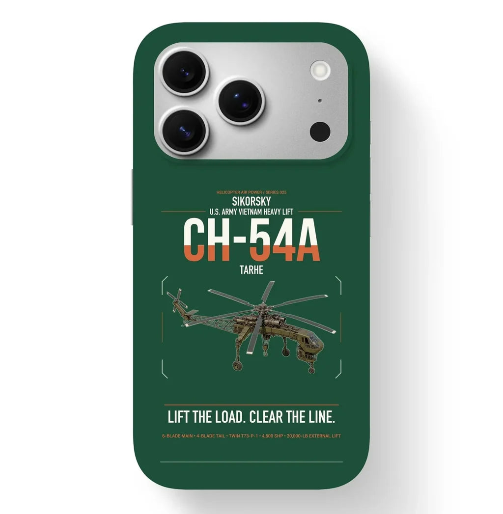 Sikorsky CH-54A Tarhe design on dark green magsafe iphone case, for iPhone 17 Pro