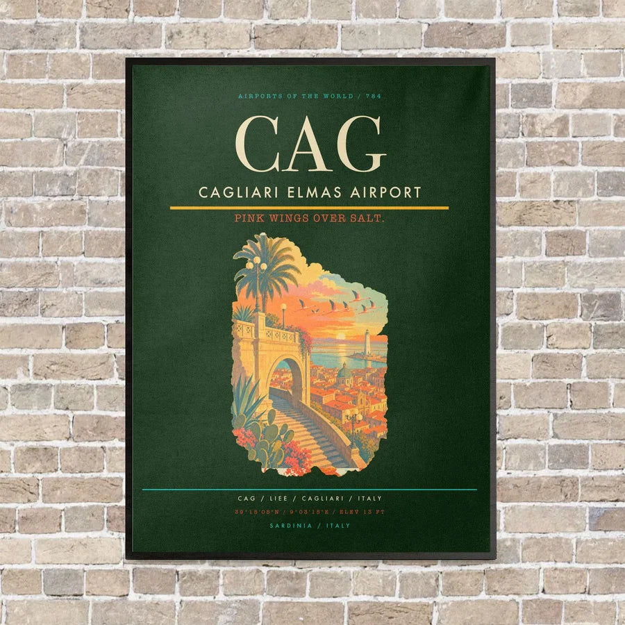 Cagliari Elmas Airport CAG - Canvas Framed - Dark Green