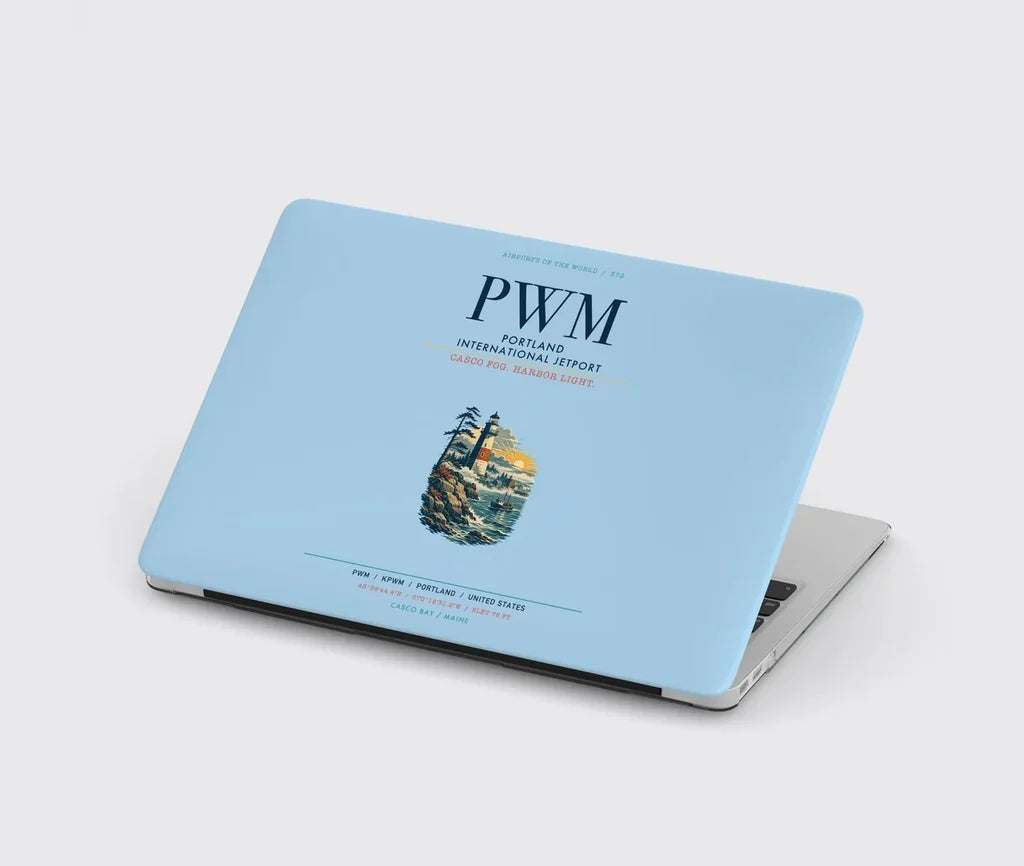 Portland International Jetport (PWM) design on light blue MacBook case