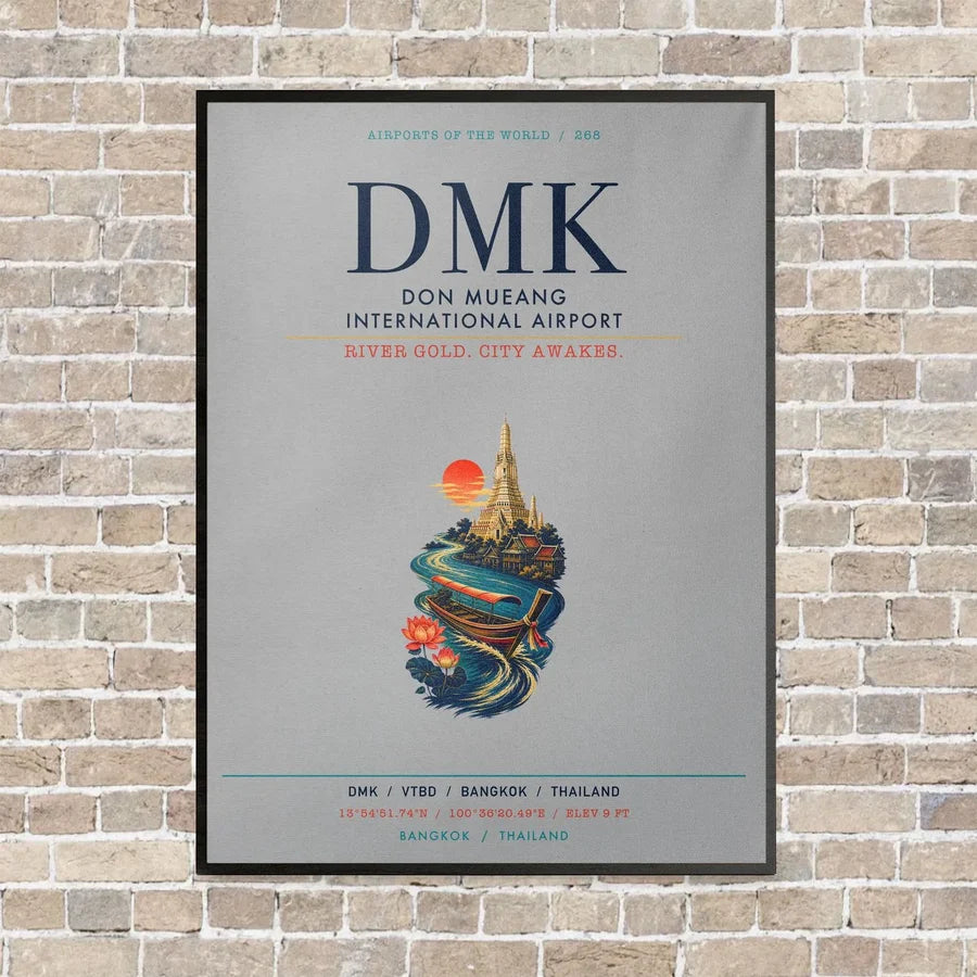 Don Mueang International Airport Bangkok DMK vertical canvas print - framed - light gray background