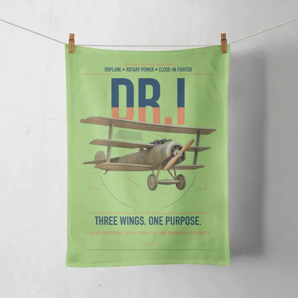 Fokker Dr.I design on light green towel