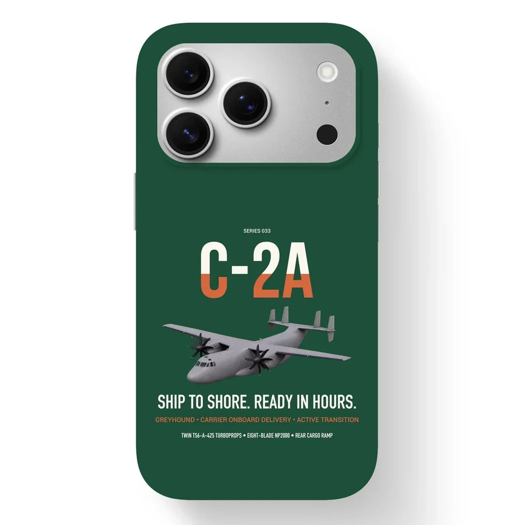 C-2A Greyhound design on dark green magsafe iphone case, for iPhone 17 Pro