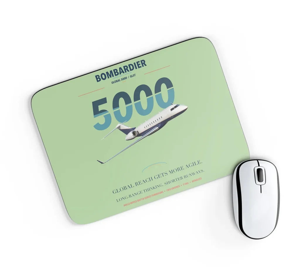 Bombardier Global 5000 design on light green rectangle mouse pad