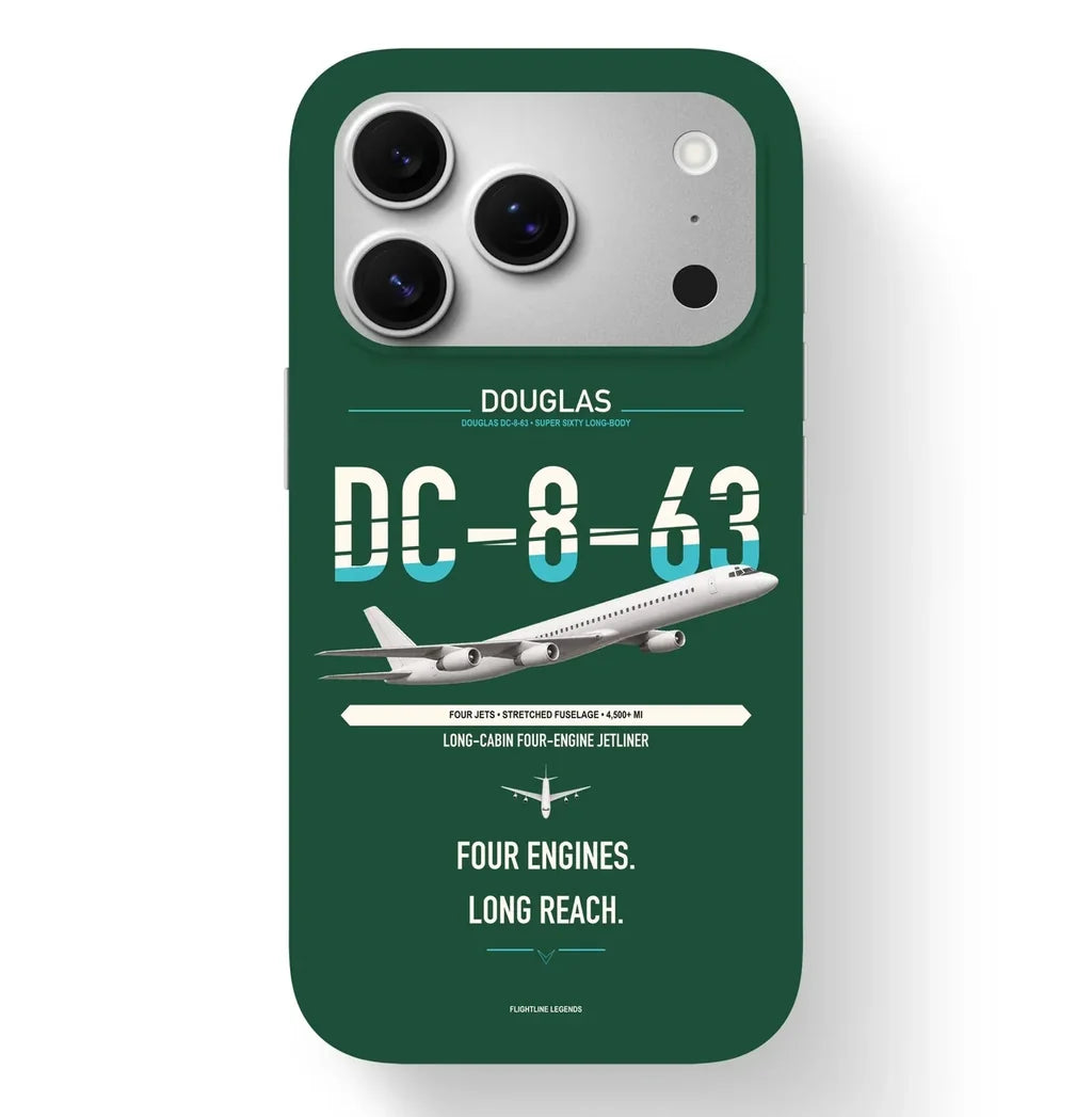 Douglas DC-8-63 design on dark green magsafe iphone case, for iPhone 17 Pro