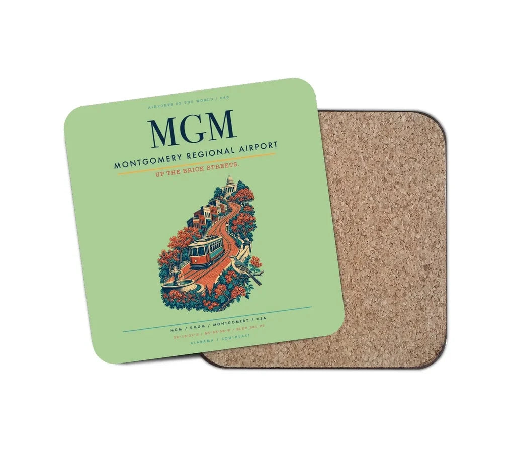 Montgomery Regional Airport (MGM) design on light green 1 piece coaster