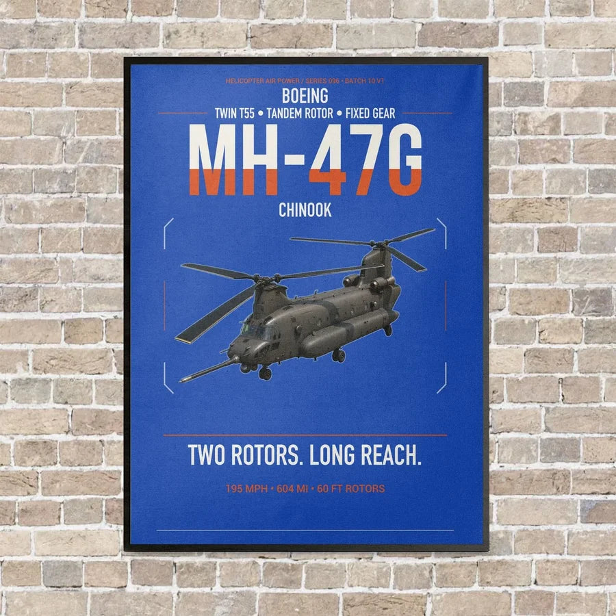 Boeing MH-47G Chinook vertical canvas print - framed - blue background