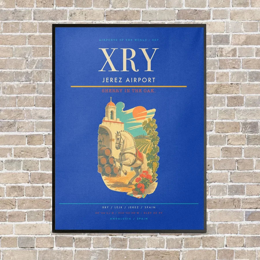 Jerez Airport XRY vertical canvas print - framed - blue background