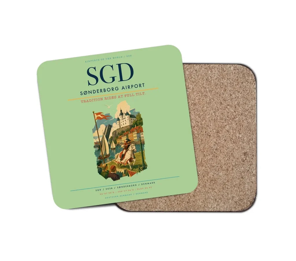Sønderborg Airport (SGD) design on light green 1 piece coaster
