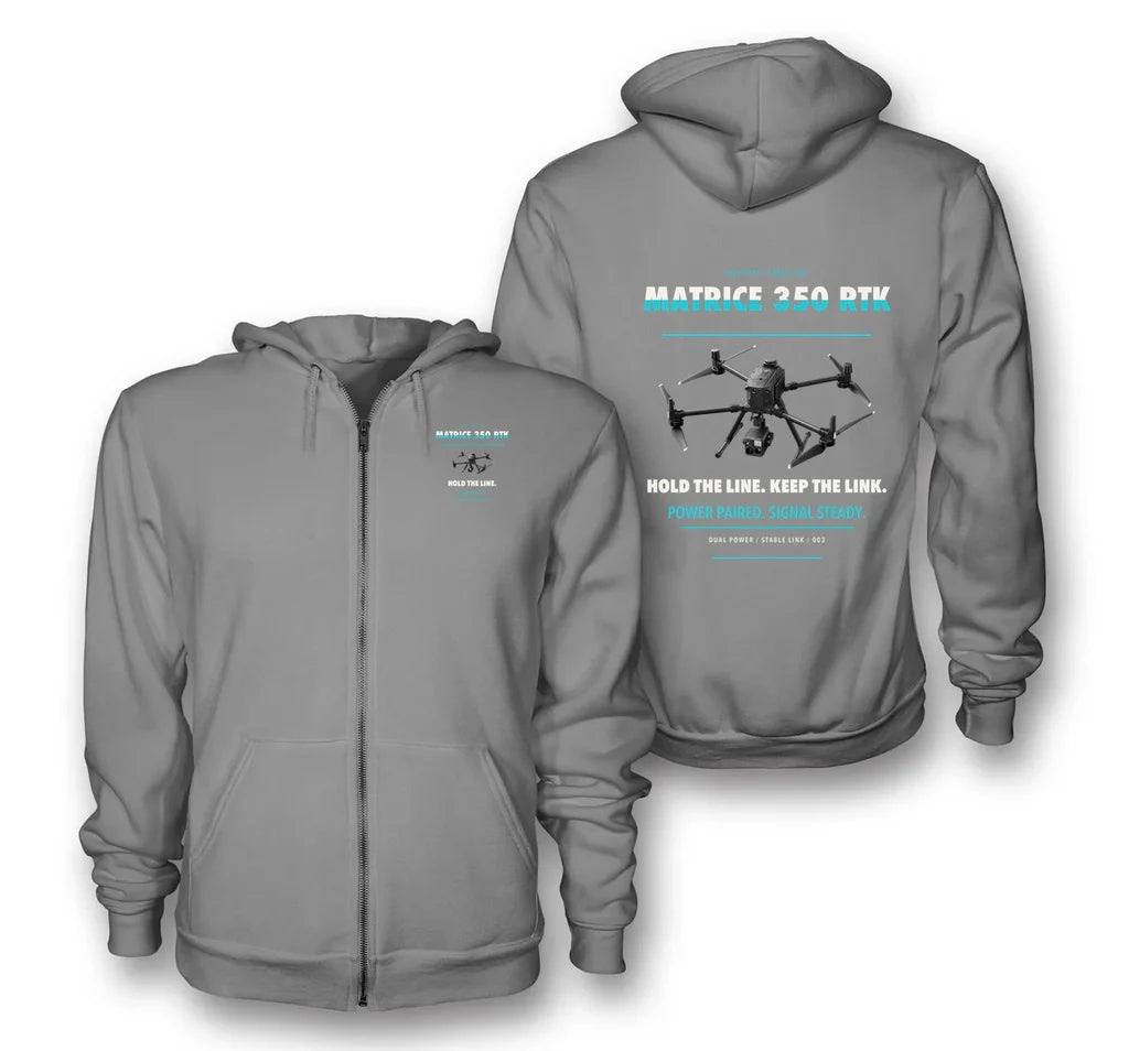 DJI Matrice 350 RTK design on gray zipped hoodie