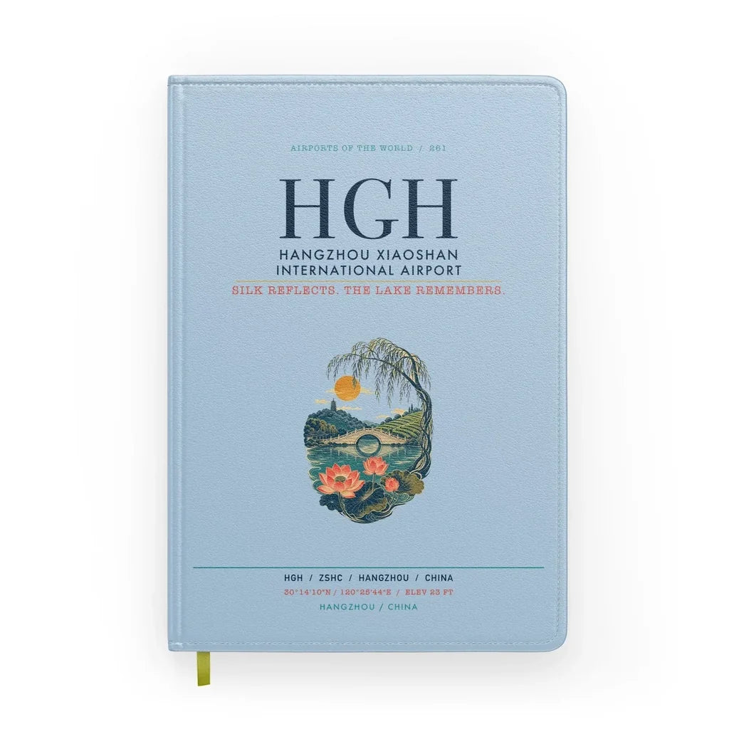 Hangzhou Xiaoshan International Airport (HGH) design on light blue notebook