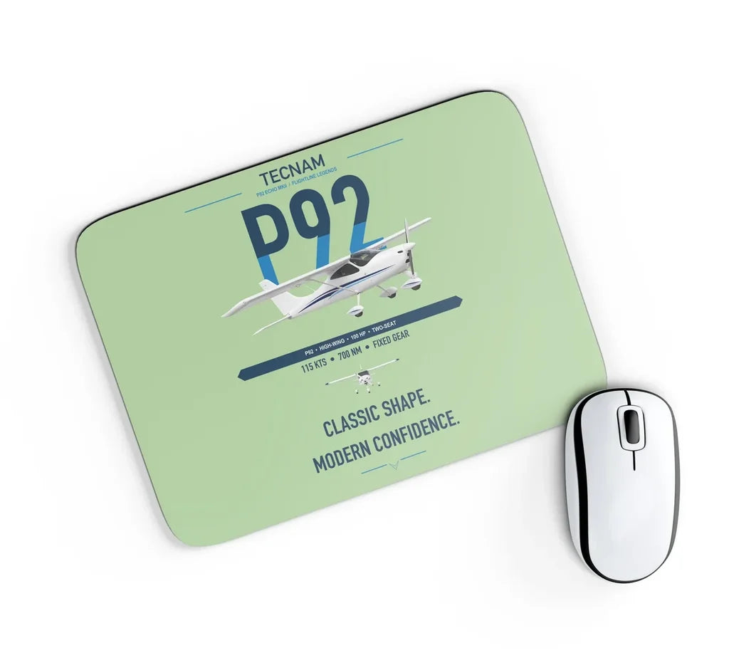 Tecnam P92 Echo MkII design on light green rectangle mouse pad