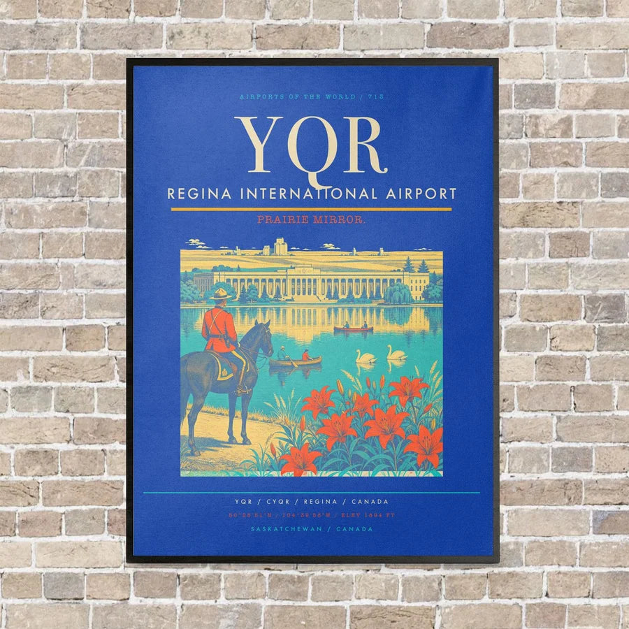 Regina International Airport YQR vertical canvas print - framed - blue background