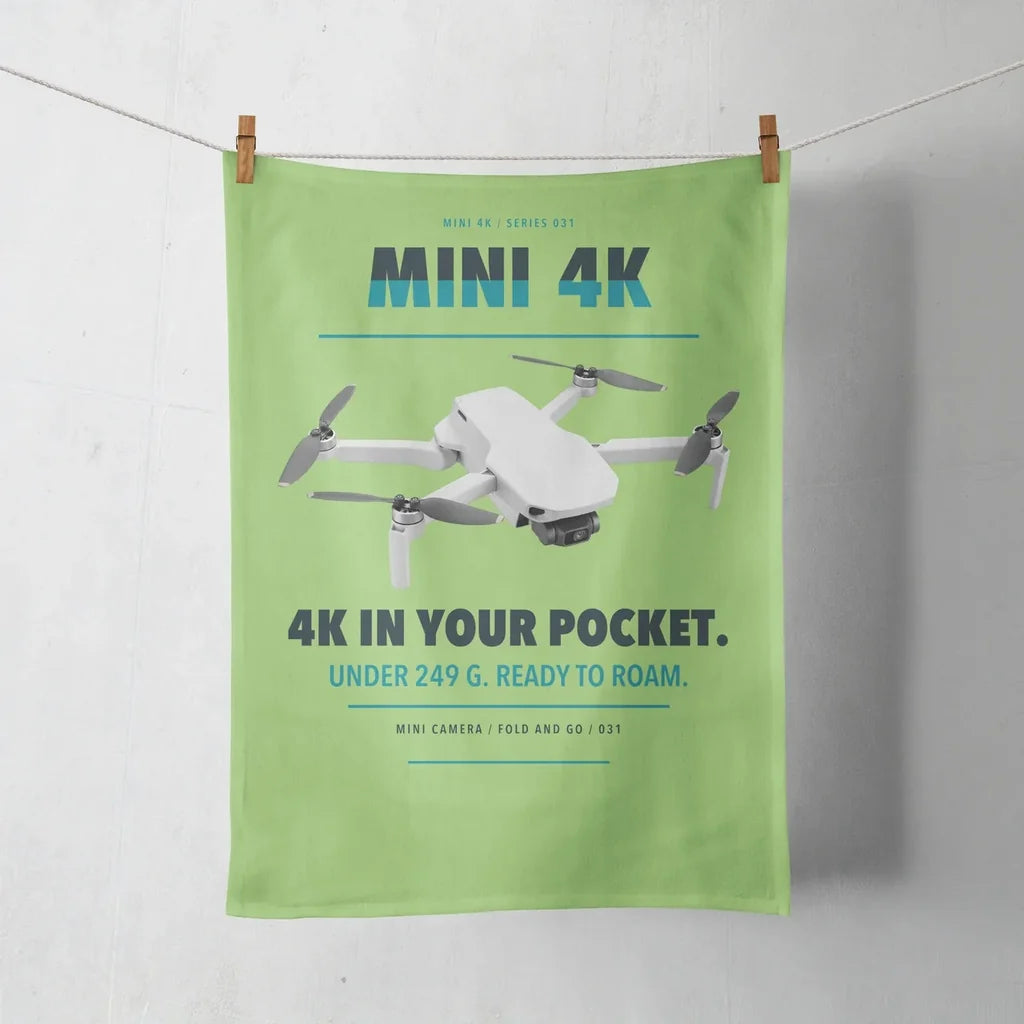 DJI Mini 4K design on light green towel
