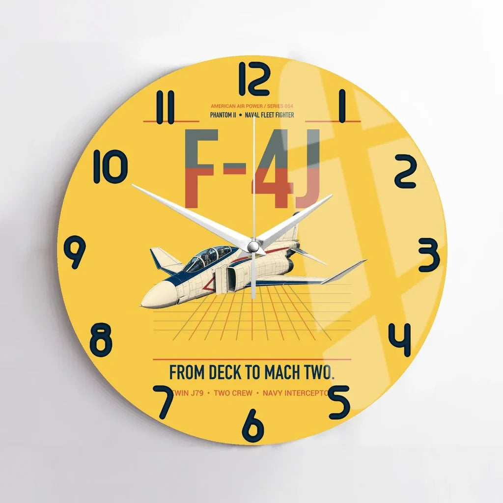 F-4J Phantom II design on yellow no frame wall clock
