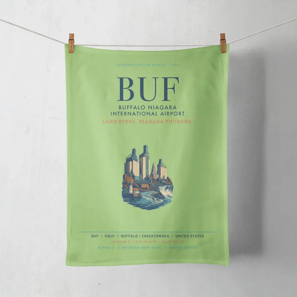 Buffalo Niagara International Airport (BUF) design on light green towel