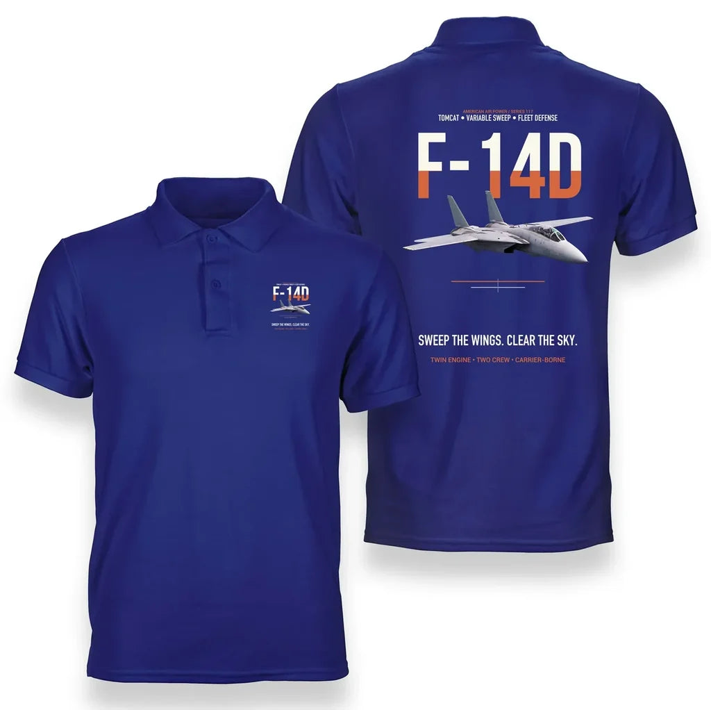 F-14D TOMCAT design on blue polo