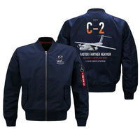 Thumbnail for Kawasaki C-2 design on blue bomber jacket, double-side print