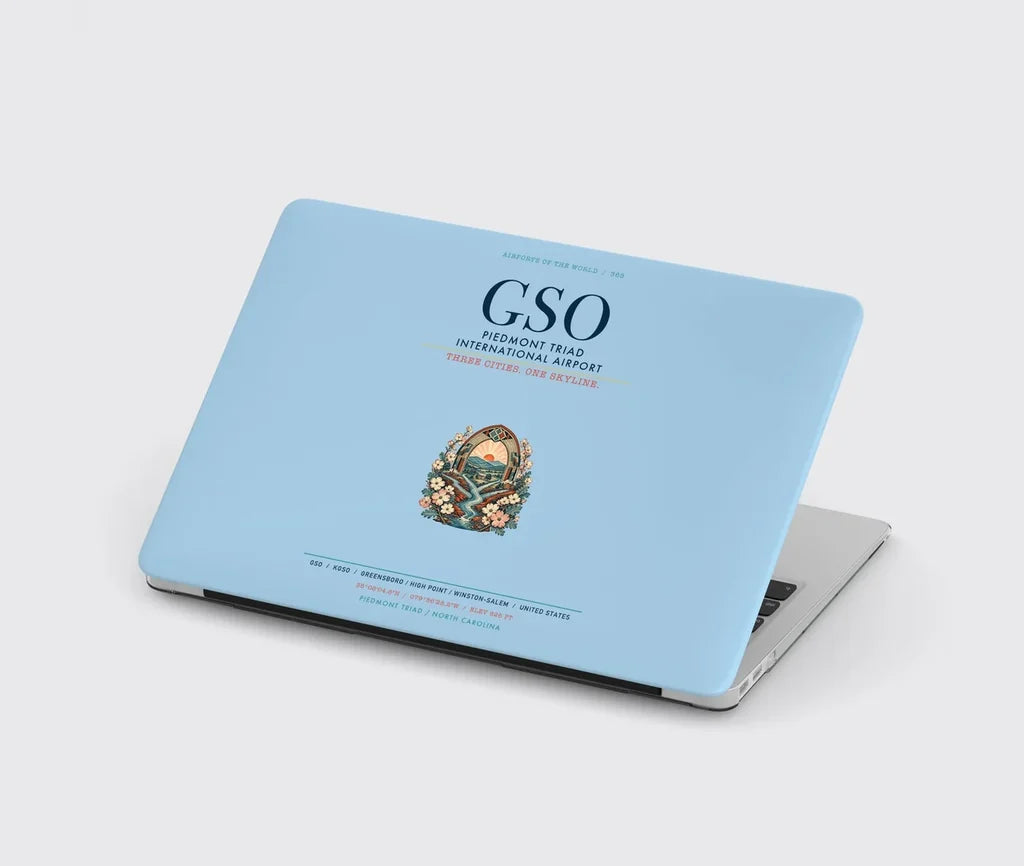 Piedmont Triad International Airport (GSO) design on light blue MacBook case