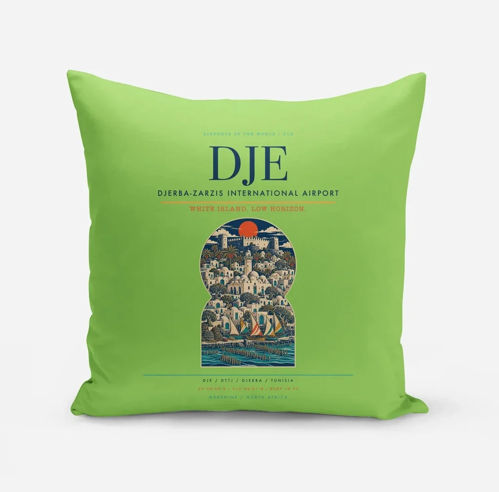 Djerba-Zarzis International Airport (DJE) design on light green pillow