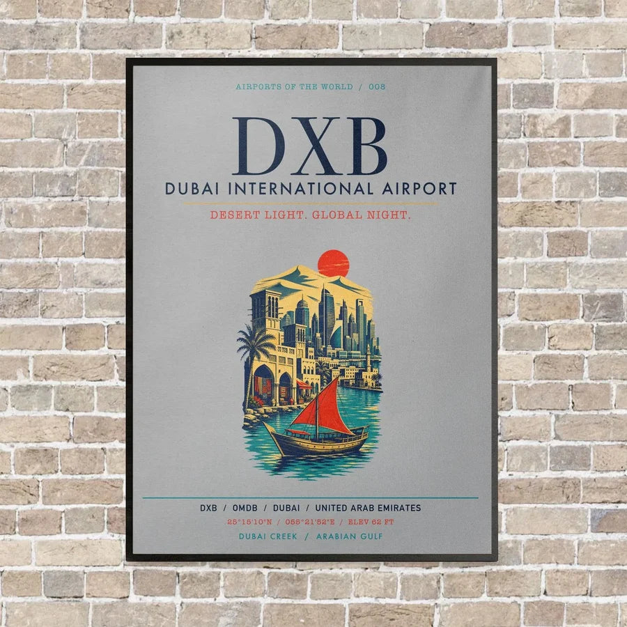 Dubai International Airport DXB vertical canvas print - framed - light gray background