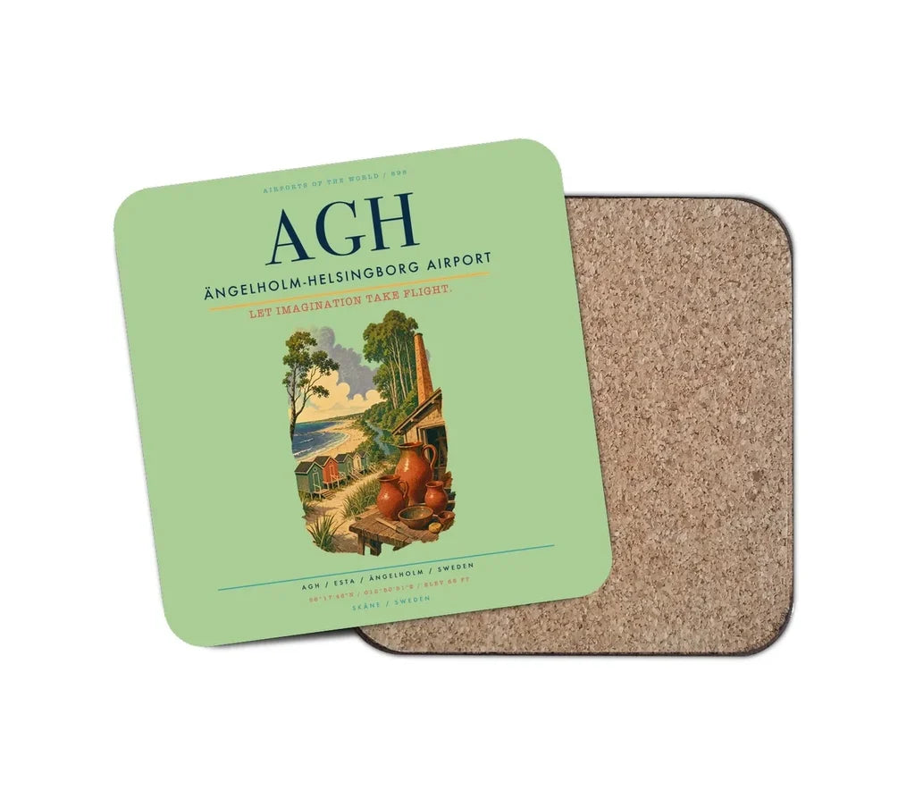 Ängelholm-Helsingborg Airport (AGH) design on light green 1 piece coaster
