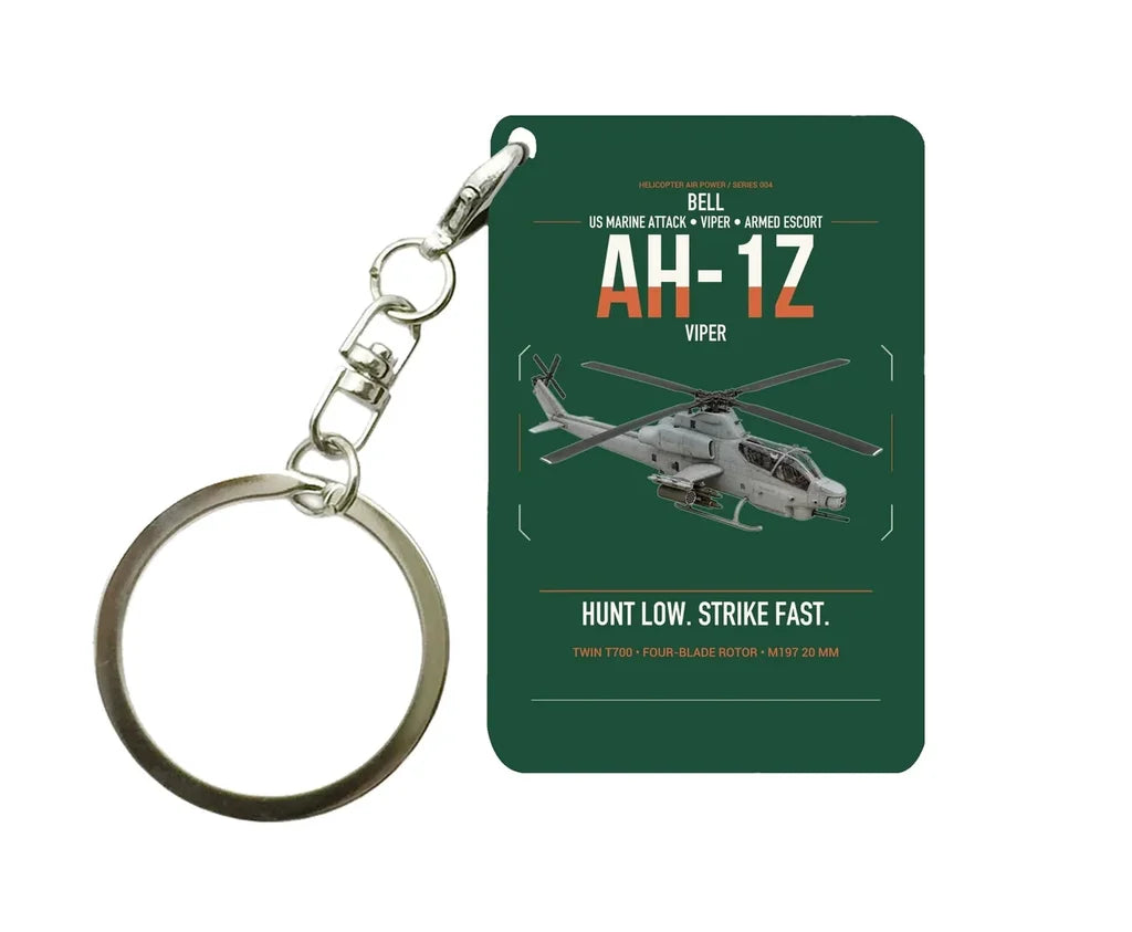 Bell AH-1Z Viper design on dark green designed key chain, double-side print
