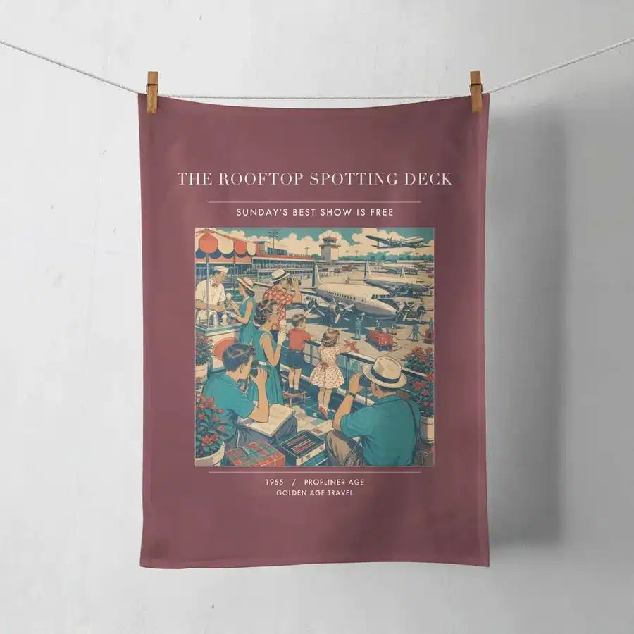 VINTAGE G4221 - The Rooftop Spotting Deck - Designed Towels design on darkred