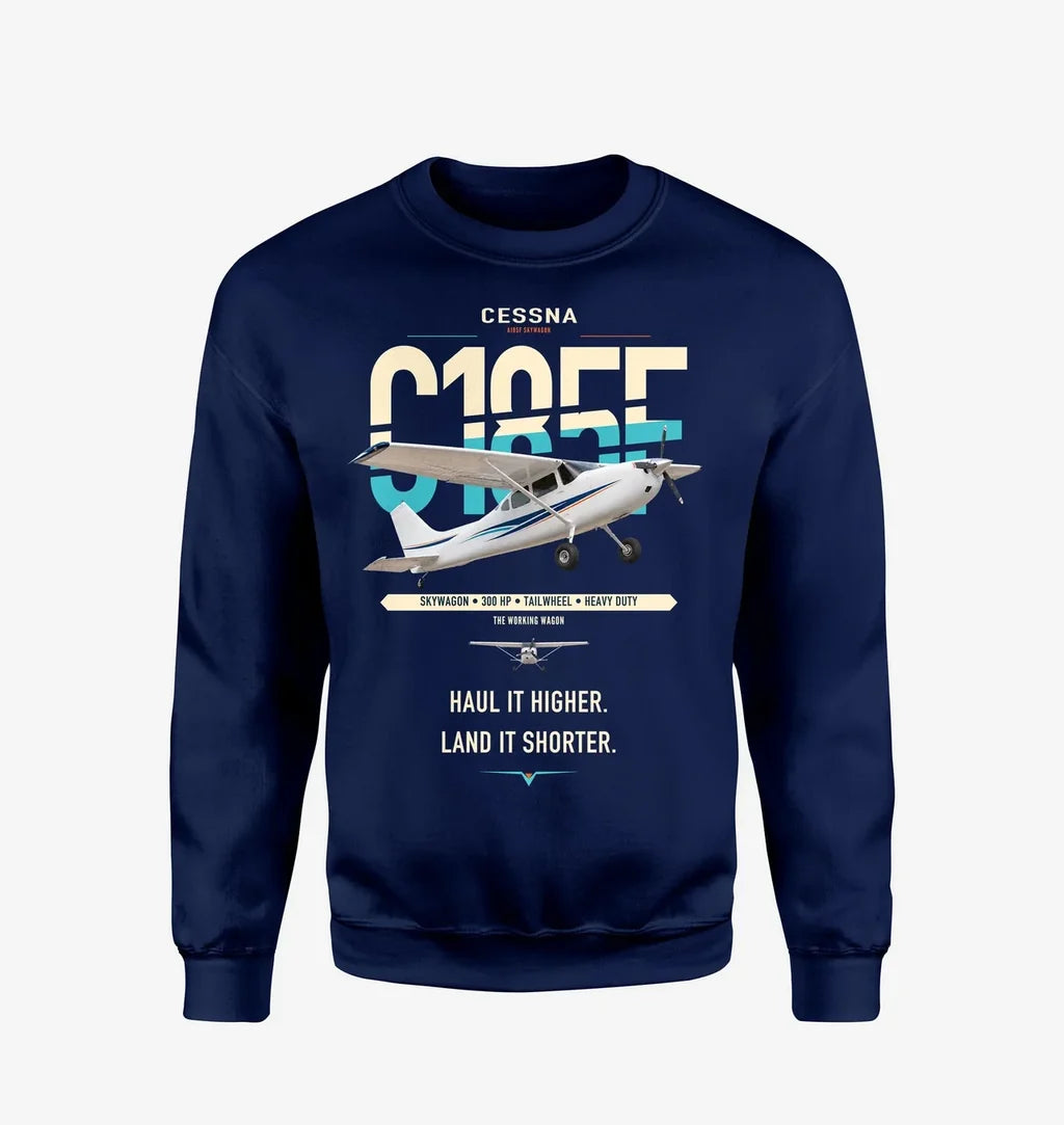 Cessna A185F Skywagon design on navy blue sweatshirt