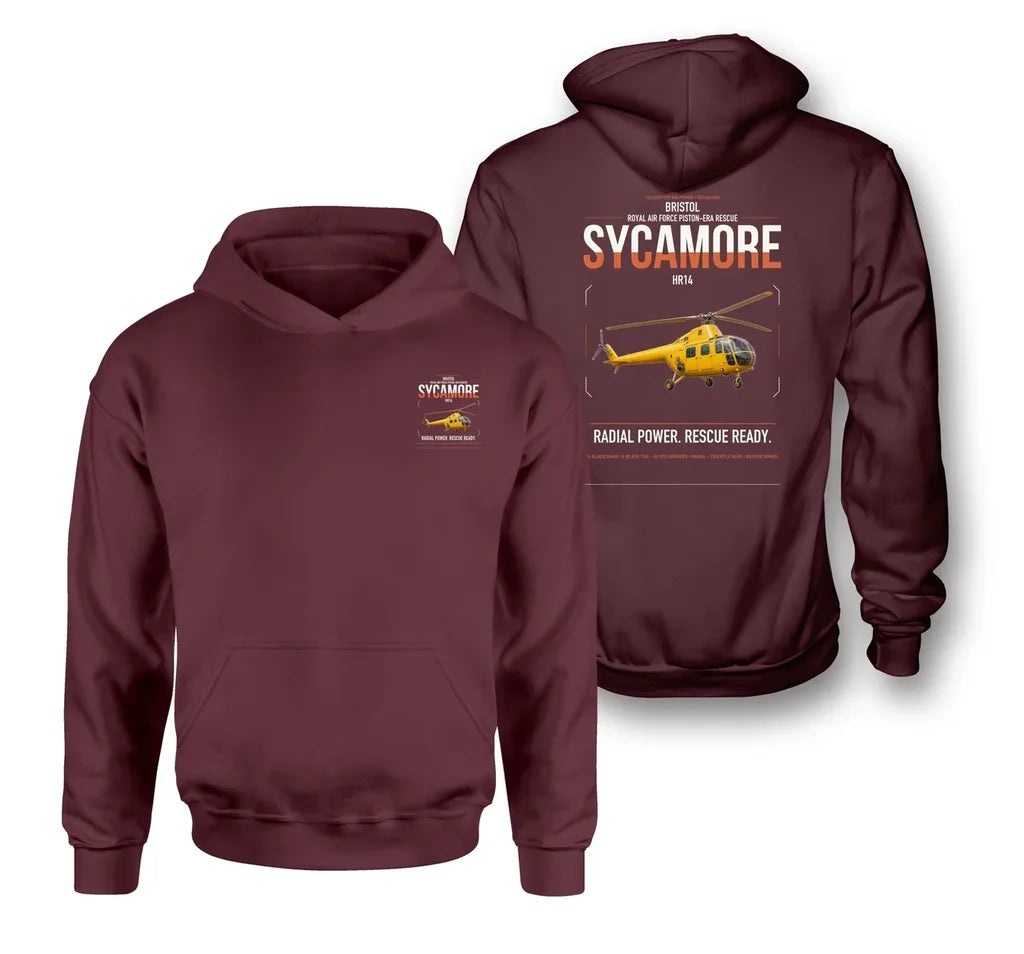 Bristol Sycamore HR14 design on dark red double-side hoodie, double-side print