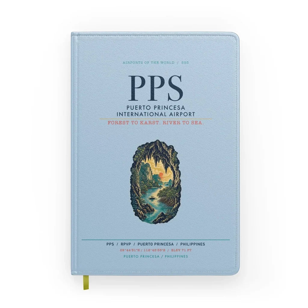 Puerto Princesa International Airport (PPS) design on light blue notebook