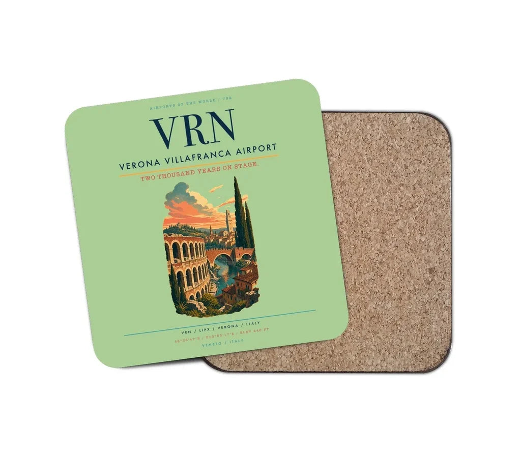 Verona Villafranca Airport (VRN) design on light green 1 piece coaster