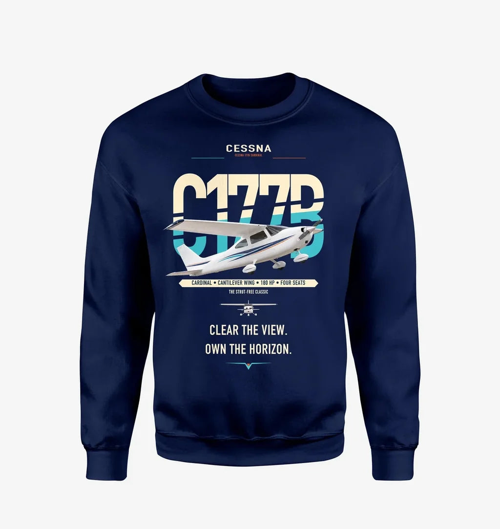 Cessna 177B Cardinal design on navy blue sweatshirt