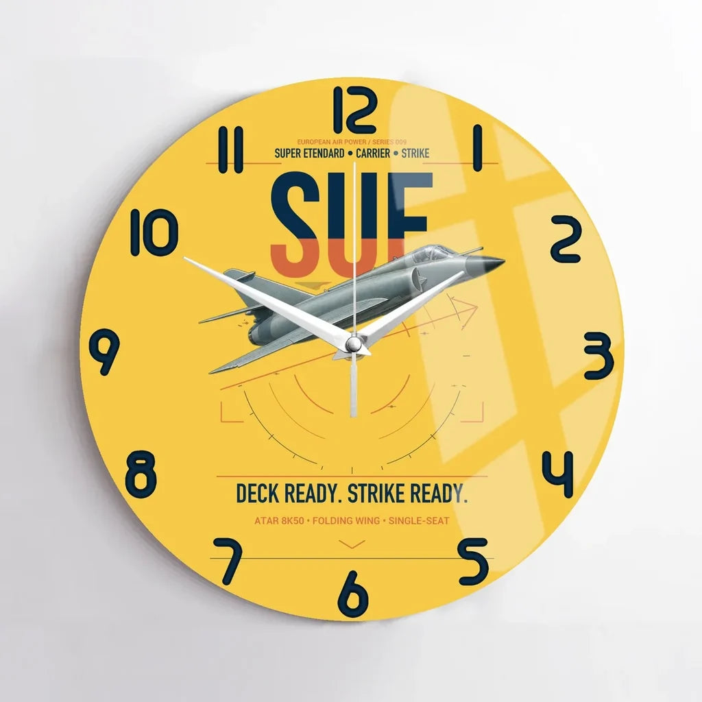 Dassault Super Étendard design on yellow no frame wall clock