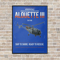 Thumbnail for Aérospatiale SA 316B Alouette III vertical canvas print - framed - blue background
