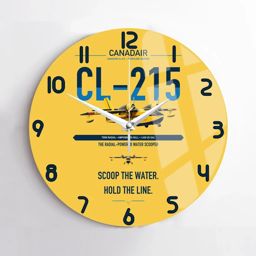 Canadair CL-215 design on yellow no frame wall clock