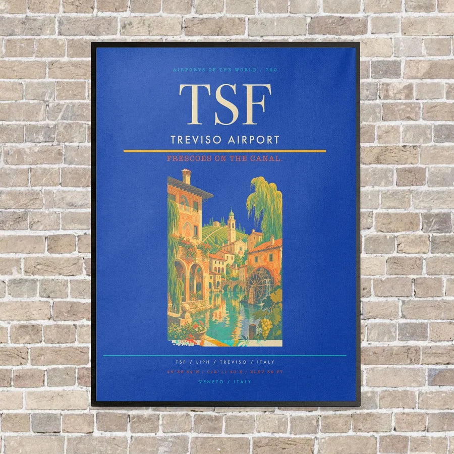 Treviso Airport TSF vertical canvas print - framed - blue background