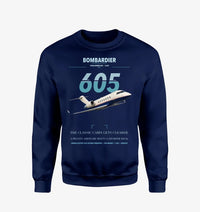 Thumbnail for Bombardier Challenger 605 design on navy blue sweatshirt
