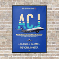 Thumbnail for Airbus ACJ350 / exact ACJ350-900 vertical canvas print - framed - blue background