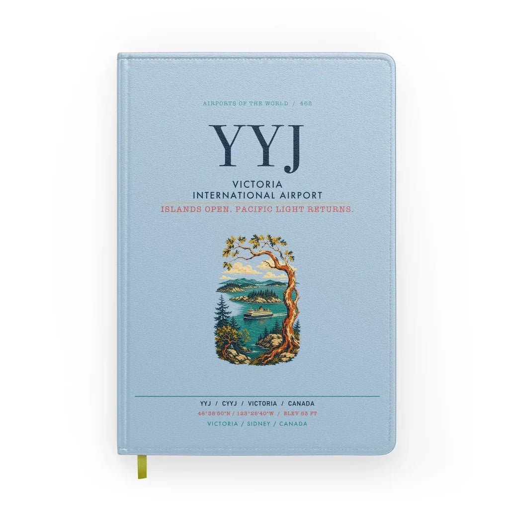 Victoria International Airport (YYJ) design on light blue notebook