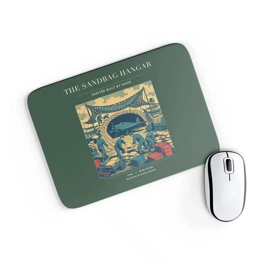 VINTAGE G4505 - The Sandbag Hangar - Designed Mouse Pads design on darkgreen rectangle